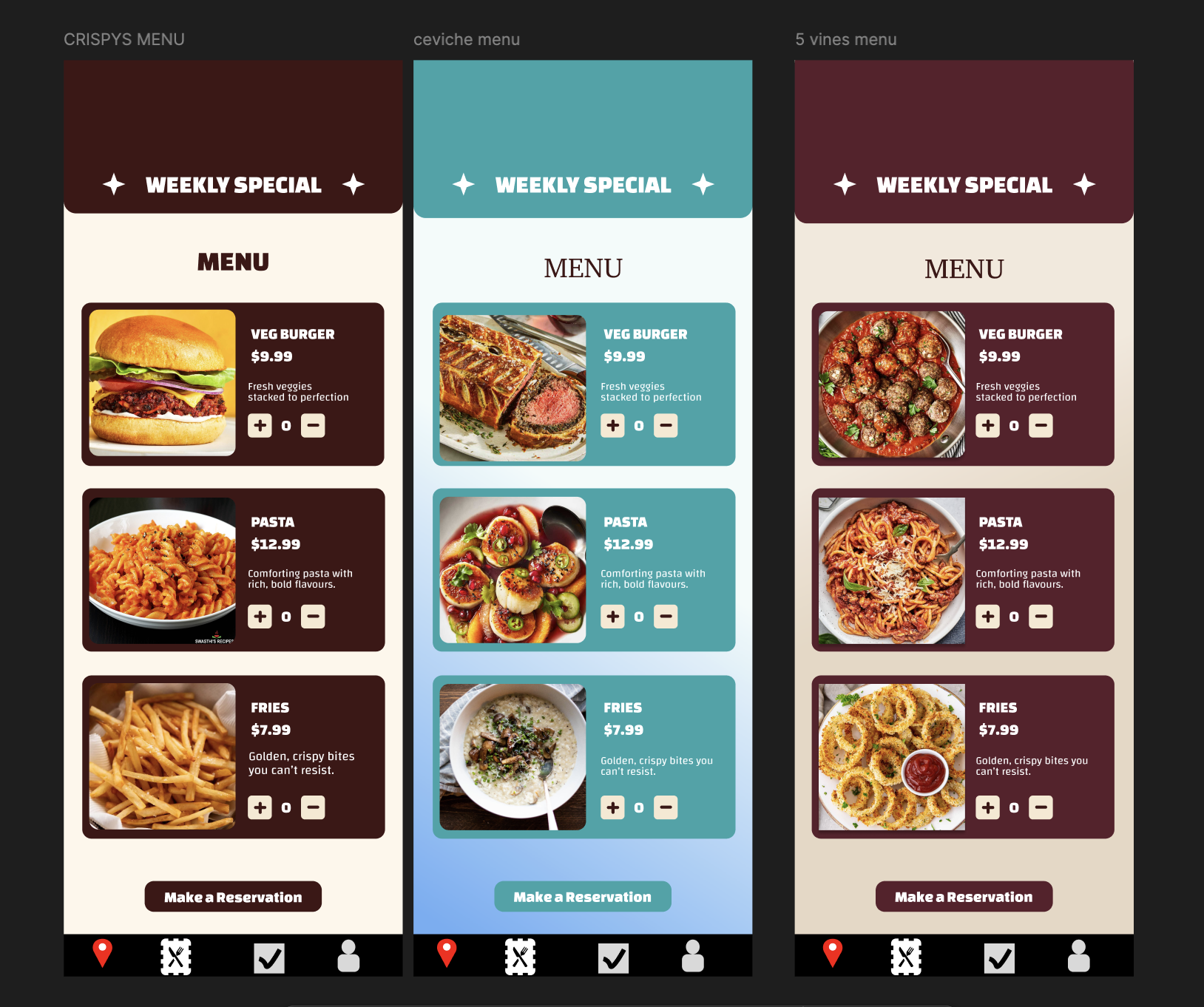 Family of Eateries single screen design